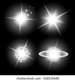 Creative concept Vector set of glow light effect stars bursts with sparkles isolated on black background. For illustration template art design, banner for Christmas celebrate, magic flash energy ray.