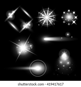 Creative concept Vector set of glow light effect stars bursts with sparkles isolated on black background. For illustration template art design, banner for Christmas celebrate, magic flash energy ray.