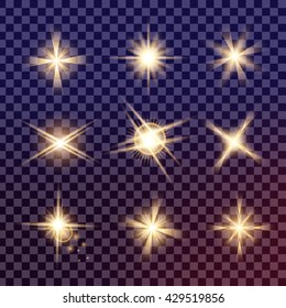 Creative concept Vector set of glow light effect stars bursts with sparkles isolated on black background. For illustration template art design, banner for Christmas celebrate, magic flash energy ray.