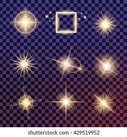 Creative concept Vector set of glow light effect stars bursts with sparkles isolated on black background. For illustration template art design, banner for Christmas celebrate, magic flash energy ray.