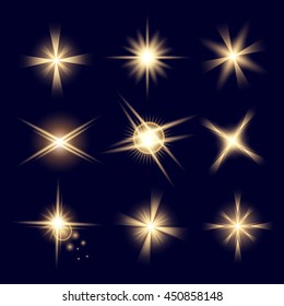 Creative concept Vector set of glow light effect stars bursts with sparkles isolated on black background. For illustration template art design, banner for Christmas celebrate, magic flash energy ray.