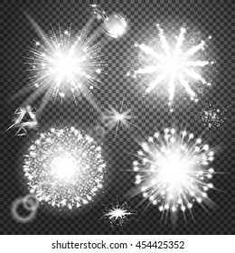 Creative concept Vector set of glow light effect stars bursts with sparkles isolated. Illustration template art design, flash energy ray