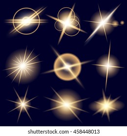 Creative concept Vector set of glow light effect stars bursts with sparkles isolated on black background. For illustration template art design, banner for Christmas celebrate, magic flash energy ray.