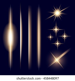 Creative concept Vector set of glow light effect stars bursts with sparkles isolated on black background. For illustration template art design, banner for Christmas celebrate, magic flash energy ray.