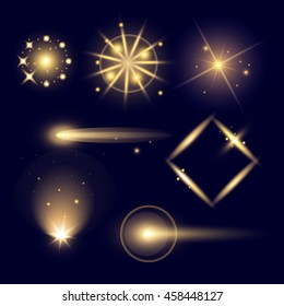 Creative concept Vector set of glow light effect stars bursts with sparkles isolated on black background. For illustration template art design, banner for Christmas celebrate, magic flash energy ray.