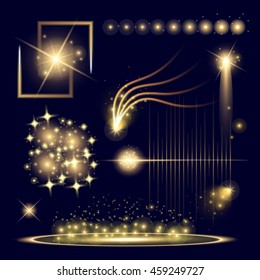Creative concept Vector set of glow light effect stars bursts with sparkles isolated on black background. For illustration template art design, banner for Christmas celebrate, magic flash energy ray.