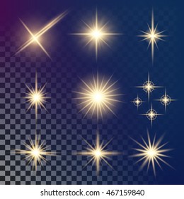 Creative concept Vector set of glow light effect stars bursts with sparkles isolated on black background. For illustration template art design, banner for Christmas celebrate, magic flash energy ray.