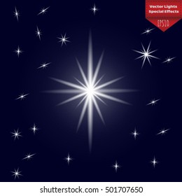 Creative concept Vector set of glow light effect stars bursts with sparkles isolated on black background. For illustration template art design, banner for Christmas celebrate, magic flash energy ray.