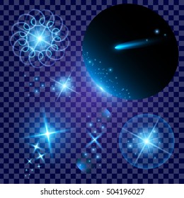 Creative concept Vector set of glow light effect stars bursts with sparkles isolated on black background. For illustration template art design, banner for Christmas celebrate, magic flash energy ray.