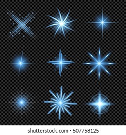 Creative concept Vector set of glow light effect stars bursts with sparkles isolated on black background. For illustration template art design, banner for Christmas celebrate, magic flash energy ray.