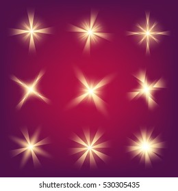 Creative concept Vector set of glow light effect stars bursts with sparkles isolated on black background. For illustration template art design, banner for Christmas celebrate, magic flash energy ray.
