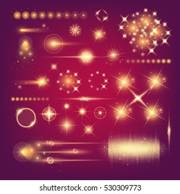Creative concept Vector set of glow light effect stars bursts with sparkles isolated on black background. For illustration template art design, banner for Christmas celebrate, magic flash energy ray.