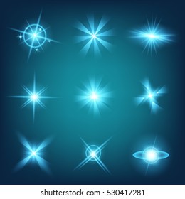 Creative concept Vector set of glow light effect stars bursts with sparkles isolated on black background. For illustration template art design, banner for Christmas celebrate, magic flash energy ray.