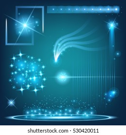 Creative concept Vector set of glow light effect stars bursts with sparkles isolated on black background. For illustration template art design, banner for Christmas celebrate, magic flash energy ray.