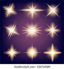 Creative concept Vector set of glow light effect stars bursts with sparkles isolated on black background. For illustration template art design, banner for Christmas celebrate, magic flash energy ray.