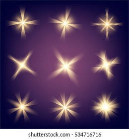 Creative concept Vector set of glow light effect stars bursts with sparkles isolated on black background. For illustration template art design, banner for Christmas celebrate, magic flash energy ray.