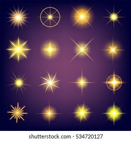 Creative concept Vector set of glow light effect stars bursts with sparkles isolated on black background. For illustration template art design, banner for Christmas celebrate, magic flash energy ray.