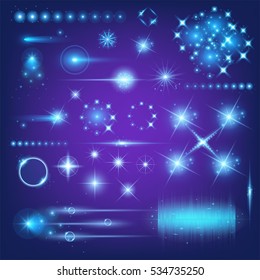 Creative concept Vector set of glow light effect stars bursts with sparkles isolated on black background. For illustration template art design, banner for Christmas celebrate, magic flash energy ray.