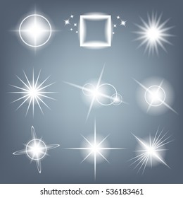 Creative concept Vector set of glow light effect stars bursts with sparkles isolated on black background. For illustration template art design, banner for Christmas celebrate, magic flash energy ray.