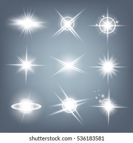 Creative concept Vector set of glow light effect stars bursts with sparkles isolated on black background. For illustration template art design, banner for Christmas celebrate, magic flash energy ray.