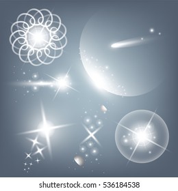 Creative concept Vector set of glow light effect stars bursts with sparkles isolated on black background. For illustration template art design, banner for Christmas celebrate, magic flash energy ray.