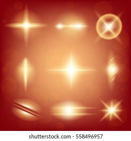 Creative concept Vector set of glow light effect stars bursts with sparkles isolated on black background. For illustration template art design, banner for Christmas celebrate, magic flash energy ray.
