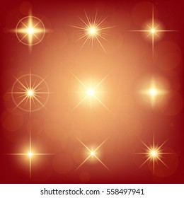 Creative concept Vector set of glow light effect stars bursts with sparkles isolated on black background. For illustration template art design, banner for Christmas celebrate, magic flash energy ray.