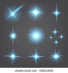 Creative concept Vector set of glow light effect stars bursts with sparkles isolated on black background. For illustration template art design, banner for Christmas celebrate, magic flash energy ray.