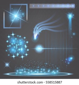 Creative concept Vector set of glow light effect stars bursts with sparkles isolated on black background. For illustration template art design, banner for Christmas celebrate, magic flash energy ray.