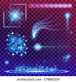 Creative concept Vector set of glow light effect stars bursts with sparkles isolated on black background. For illustration template art design, banner for Christmas celebrate, magic flash energy ray.