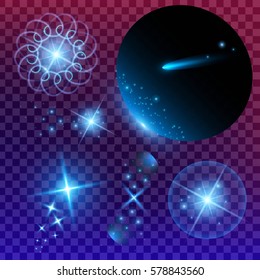 Creative concept Vector set of glow light effect stars bursts with sparkles isolated on black background. For illustration template art design, banner for Christmas celebrate, magic flash energy ray.