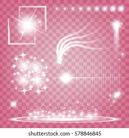 Creative concept Vector set of glow light effect stars bursts with sparkles isolated on black background. For illustration template art design, banner for Christmas celebrate, magic flash energy ray.