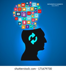 Creative concept vector silhouette with icon for Web and Mobile Applications isolated on background. Vector illustration, creative template design, Business software and social media.