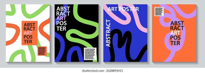 Creative concept of vertical poster or cover with modern abstract design with hand drawn wavy shapes and lines. Bright art template for advertising, branding, banner or flyer, cover, label, print,