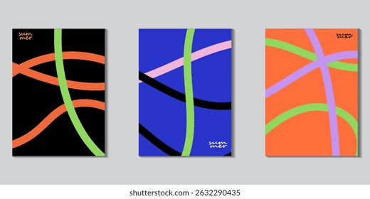 Concepto creativo de cartel o cubierta de Vertical con diseño abstracto moderno con Formas y líneas onduladas dibujadas a mano. Plantilla de arte brillante para publicidad, marca, Anuncio o volante, cubierta, etiqueta, impresión,