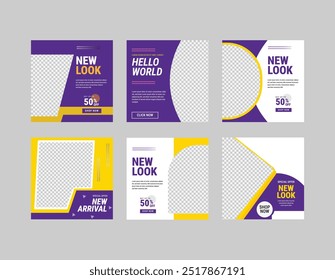 Creative concept for web banner template, editable social media post layout for black and yellow background color, fashion sale promotion arrival square web banner internet ad, Flat design vector 