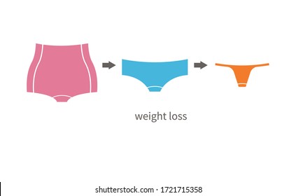 Creative concept of weight loss. Idea of losing weight from fat body to slim one. Comparison of womens underwear illustration