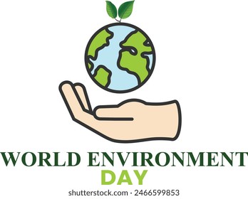 Creative Concept of World Environment Day 5 June. On White Background. 3D Vector illustration. Earth and plant and hand with vector illustration concept.