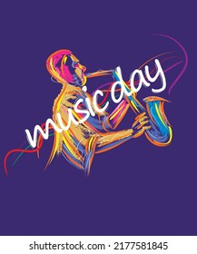 Creative concept for world music day with illustration.