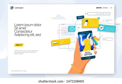 Creative concepts of web page design for website and mobile website development. Seo landing page. Shopping Online on Website or Mobile Application. Flat vector illustration.