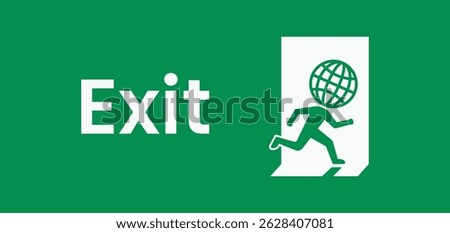 Creative conceptual art of Exit sign with world globe symbol human head logo icon design concept