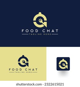 Creative Conceptual logo design for Food Chat restaurant.  Fork silhouette, good for restaurant menu and café badge. Restaurant emblem template vector illustration