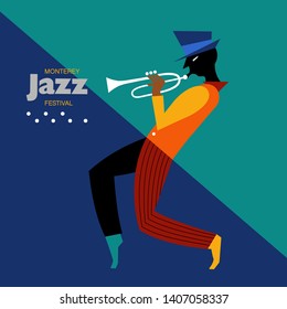 Creative conceptual music festival vector. Trumpet player performs jazz.