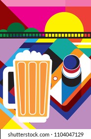 Creative conceptual still life vector. Camera and beer.