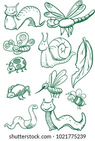 Creative conceptual vector. Drawn insects set.