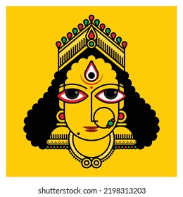 Creative Conceptual vector graphics illustration of Indian Hindu Goddess Durga Devi decorated with antique jewelry for the occasion of Navratri, Dussehra festival celebrated in Gujrat, Bengal etc.