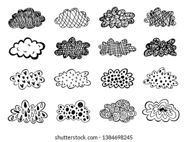 Creative conceptual vector. Sketch hand drawn clouds illustration. Doodle sky collection