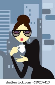 Creative conceptual vector. Woman with a cup of coffee.