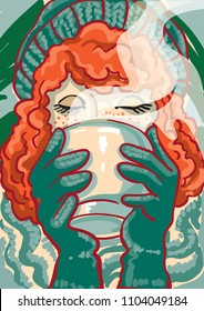 Creative conceptual vector. Woman holding a cup of coffee.