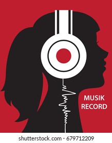 Creative conceptual vector. Woman listening to the music in headphones.